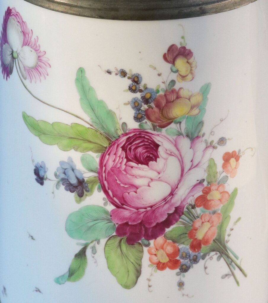 Nymphenburg-Porcelain-Tankard-Detail-Flower-ca-1780